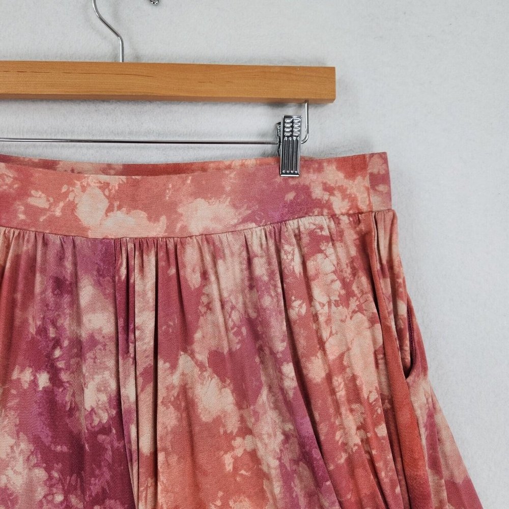 Torrid Skirt Womens 1 Pink Orange 1X Tie Dye Stretch Midi A Line Flowy Casual - Picture 9 of 13